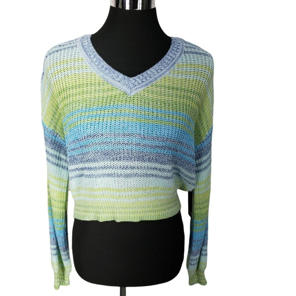 My Michelle Multicolored Knit Criss Cross Back Crop Sweater‎ Size XS XSmall NWT